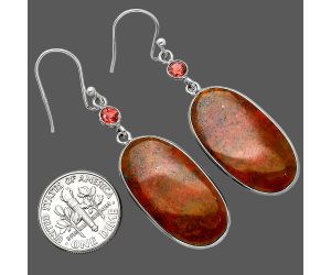 Red Moss Agate and Garnet Earrings SDE85404 E-1002, 14x27 mm