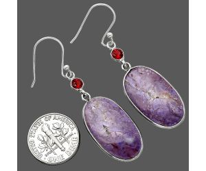 Lavender Jade and Garnet Earrings SDE85408 E-1002, 14x24 mm