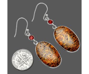 Coquina Fossil Jasper and Garnet Earrings SDE85423 E-1002, 15x24 mm