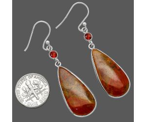 Red Moss Agate and Garnet Earrings SDE85433 E-1002, 13x28 mm