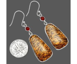 Coquina Fossil Jasper and Garnet Earrings SDE85451 E-1002, 15x26 mm