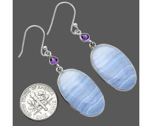 Blue Lace Agate and Amethyst Earrings SDE85461 E-1002, 15x25 mm