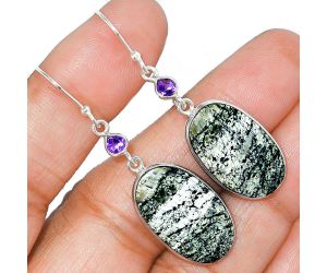 Natural Chrysotile and Amethyst Earrings SDE85472 E-1002, 14x23 mm
