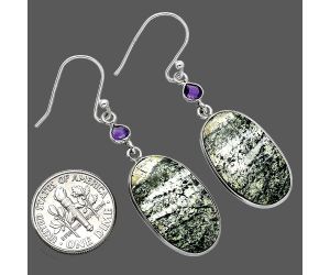 Natural Chrysotile and Amethyst Earrings SDE85472 E-1002, 14x23 mm