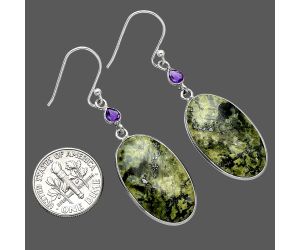 Serpentine and Amethyst Earrings SDE85475 E-1002, 15x25 mm