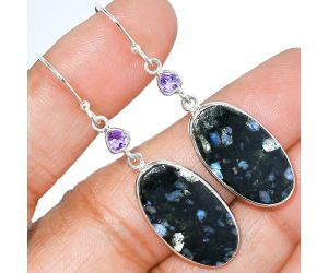 Llanite Blue Opal Crystal Sphere and Amethyst Earrings SDE85476 E-1002, 13x24 mm