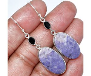 Lavender Jade and Black Onyx Earrings SDE85479 E-1002, 13x23 mm
