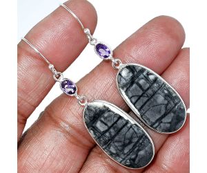 Picasso Jasper and Amethyst Earrings SDE85484 E-1002, 14x28 mm