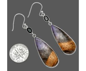 Lavender Jade and Black Onyx Earrings SDE85501 E-1002, 13x31 mm
