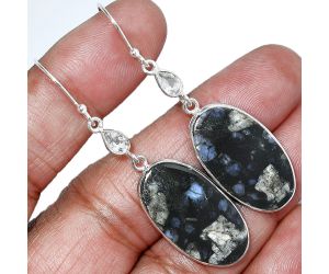 Llanite Blue Opal Crystal Sphere and Black Onyx Earrings SDE85502 E-1002, 14x25 mm
