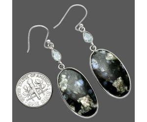 Llanite Blue Opal Crystal Sphere and Black Onyx Earrings SDE85502 E-1002, 14x25 mm