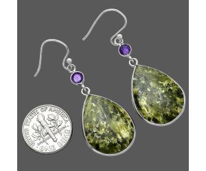 Serpentine and Amethyst Earrings SDE85506 E-1002, 17x23 mm
