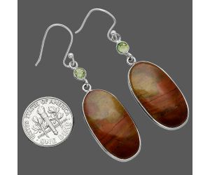 Snake Skin Jasper and Peridot Earrings SDE85507 E-1002, 14x26 mm