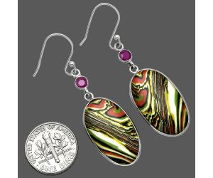 Fordite Detroit Agate and Ruby Earrings SDE85513 E-1002, 15x25 mm