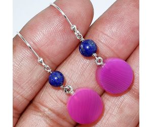 Pink Onyx and Lapis Lazuli Earrings SDE85525 E-1010, 12x12 mm