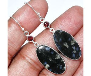 Llanite Blue Opal Crystal Sphere and Garnet Earrings SDE85535 E-1002, 12x24 mm