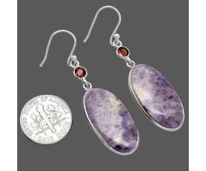 Lavender Jade and Garnet Earrings SDE85544 E-1002, 13x25 mm