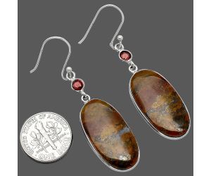 Red Moss Agate and Garnet Earrings SDE85547 E-1002, 14x27 mm