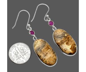 Picture Jasper and Ruby Earrings SDE85554 E-1002, 13x24 mm