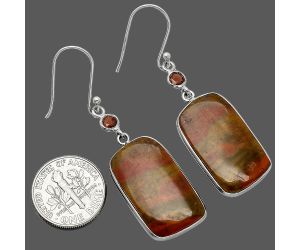 Red Moss Agate and Garnet Earrings SDE85559 E-1002, 14x24 mm