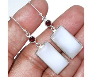 White Opal and Garnet Earrings SDE85561 E-1002, 11x21 mm