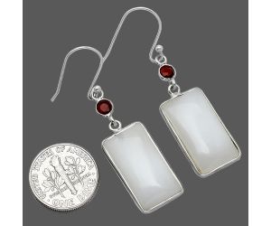 White Opal and Garnet Earrings SDE85561 E-1002, 11x21 mm