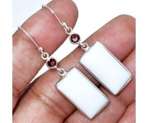 White Opal and Garnet Earrings SDE85562 E-1002, 11x21 mm