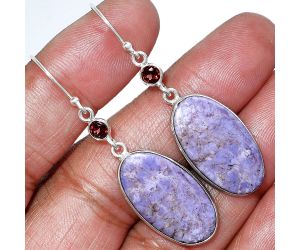 Lavender Jade and Garnet Earrings SDE85563 E-1002, 13x24 mm