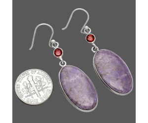Lavender Jade and Garnet Earrings SDE85563 E-1002, 13x24 mm