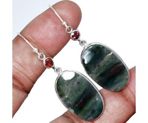 Blood Stone and Garnet Earrings SDE85575 E-1002, 15x25 mm