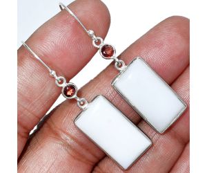 White Opal and Garnet Earrings SDE85583 E-1002, 12x21 mm