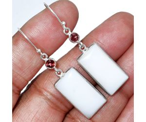 White Opal and Garnet Earrings SDE85584 E-1002, 11x21 mm