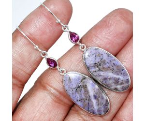 Lavender Jade and Ruby Earrings SDE85586 E-1002, 13x25 mm