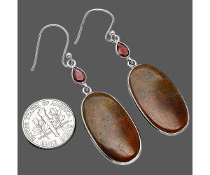Red Moss Agate and Garnet Earrings SDE85591 E-1002, 14x26 mm