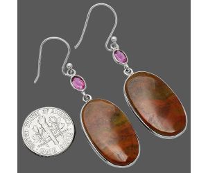 Red Moss Agate and Ruby Earrings SDE85592 E-1002, 15x25 mm