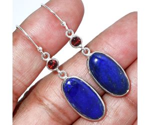 Lapis Lazuli and Garnet Earrings SDE85621 E-1002, 10x19 mm