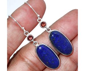 Lapis Lazuli and Garnet Earrings SDE85627 E-1002, 10x20 mm