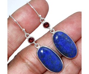 Lapis Lazuli and Garnet Earrings SDE85634 E-1002, 11x21 mm