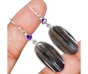 Banded Onyx and Amethyst Earrings SDE85656 E-1002, 13x25 mm