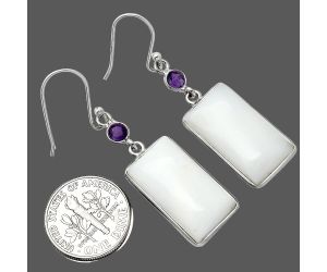 White Opal and Amethyst Earrings SDE85662 E-1002, 11x21 mm