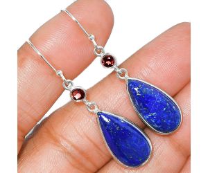 Lapis Lazuli and Garnet Earrings SDE85664 E-1002, 10x20 mm