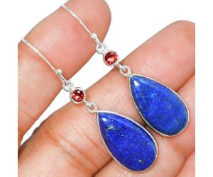 Lapis Lazuli and Garnet Earrings SDE85676 E-1002, 12x21 mm
