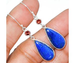 Lapis Lazuli and Garnet Earrings SDE85690 E-1002, 10x20 mm