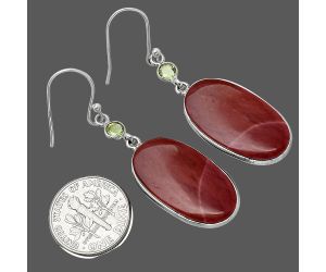 Red Mookaite and Peridot Earrings SDE85696 E-1002, 14x25 mm