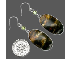 Texas Moss Agate and Peridot Earrings SDE85711 E-1002, 15x26 mm