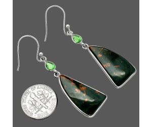 Blood Stone and Green Tourmaline Earrings SDE85734 E-1002, 13x25 mm