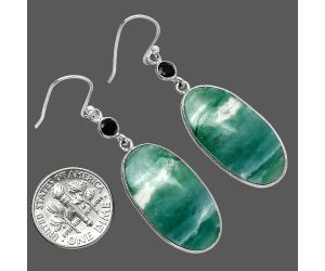 Green Lace Agate and Black Onyx Earrings SDE85735 E-1002, 14x27 mm