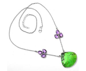 Green Matrix Turquoise and Amethyst Necklace SDN1139 N-1002, 27x28 mm