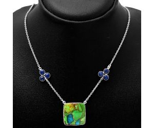 Blue Turquoise In Green Mohave & Lapis Necklace SDN1147 N-1002, 21x22 mm