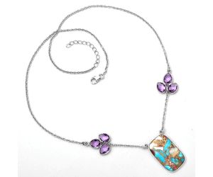 Multi Copper Turquoise and Amethyst Necklace SDN1191 N-1002, 16x25 mm